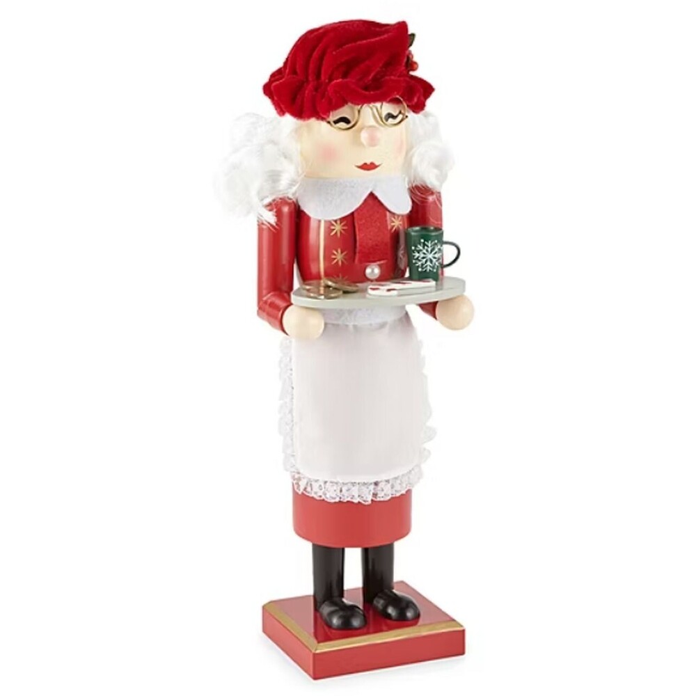 Wooden Christmas Nutcracker,14", WHITE MRS CLAUS W/TRAY OF HOLIDAY TREATS 618,NP